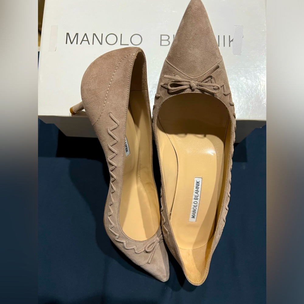 Manolo Blahnik Taupe Suede Heels